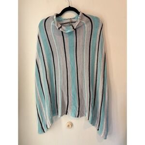 Shakti Shanti 100% Bamboo Cape Sweater Hand Knit Blue Stripe Backless Waffle Kni